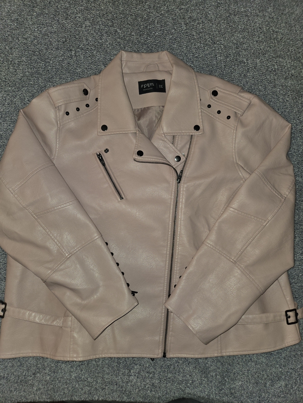 SPYM Studded Faux Leather Moto Jacket Pink Blush 3X